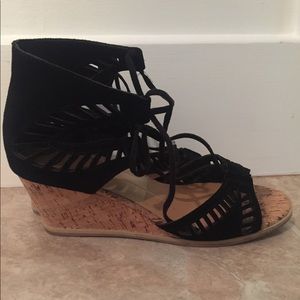 Dolce Vita Black Suede Lace Up Linsey Cork Wedges